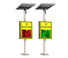 2 digit radar speed sign with white flashing warning light