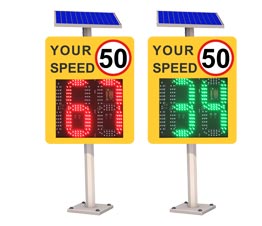 2 digit radar speed sign with white flashing warning light