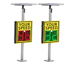 2 digit radar speed sign with white flashing warning light