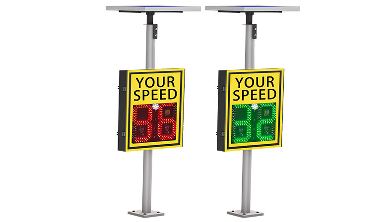 2 digit radar speed sign with white flashing warning light