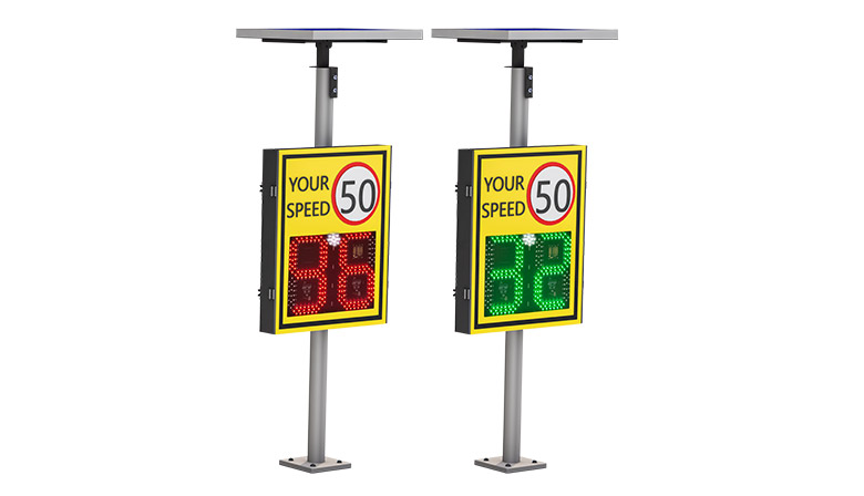 2 digit radar speed sign with white flashing warning light