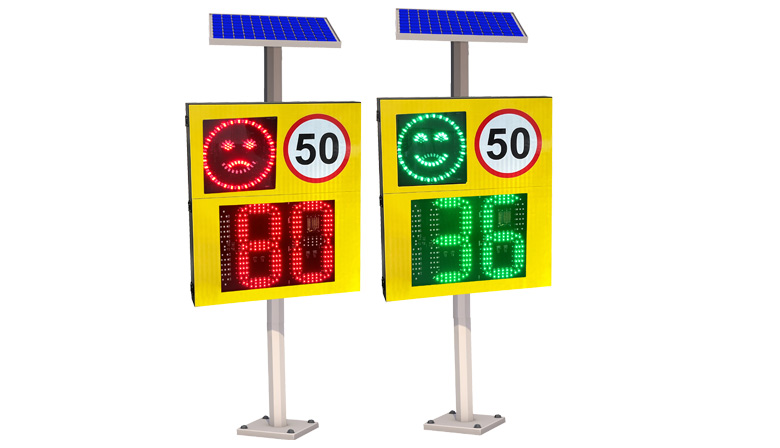 solar 2 and half digit and face light radar speed limit sign
